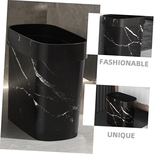 PRETYZOOM Elegant Marble Design Trash Can Compact Waste Basket Swing Lid for Bedroom Bathroom