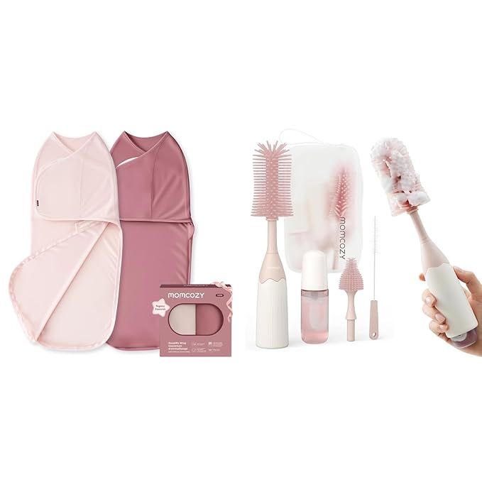 Momcozy Swaddles for Newborns 0-3 Months Helps Reduce Startle Reflex Newborn Registry Gift Set with Baby Bottle Brush Kit for Bottles Breast Pump Parts &amp Nipples