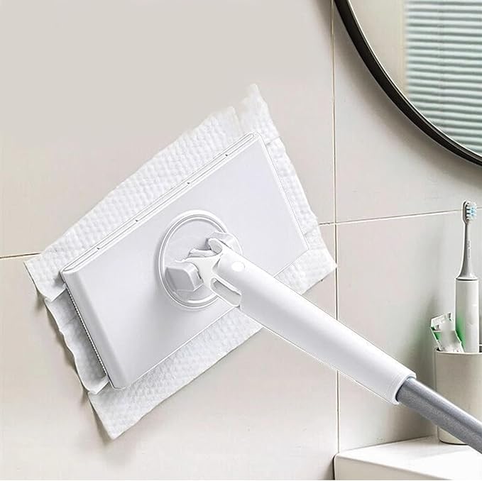 No-Wash Mop Multi-Surface Cleaning Tool Uses Disposable Face Towel Hands-Free Replacement Easy to Operate for Corners Gaps Walls Ceilings (White)