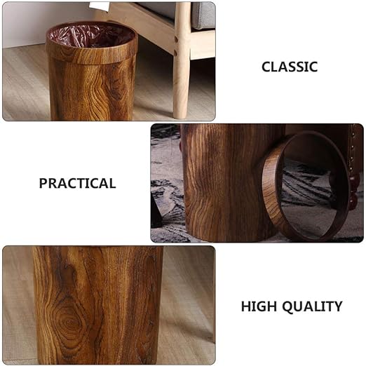 LIFKOME 1pc Rustic Imitated Solid Wood Trash Can Compact Waste Bin for Home Bathroom Office Kitchen Elegant Design Easy to Clean Lightweight