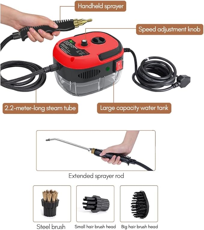 2500W Portable Handheld Steam CleanerHigh Temperature Pressurized Steam Cleaning Machine with Brush Heads for Kitchen Furniture Bathroom Car Floor Steamer CleaningLake blue