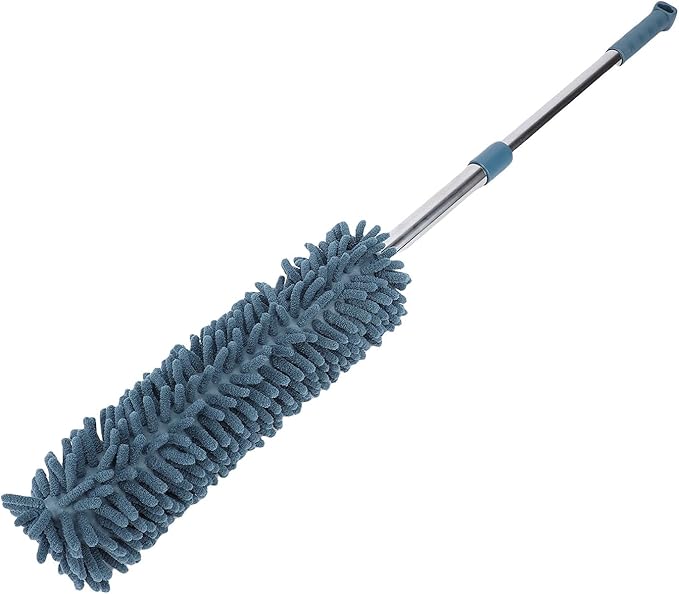Telescopic Duster with electrostatic adsorption Soft 60 to 80 cm Washable with Flexible Corner Brushes for Easy dust Removal (Navy Blue)