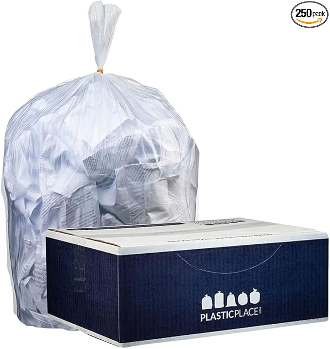 Plasticplace 12-16 Gallon Trash Bags │ 1.0 Mil │ Clear Tall Garbage Can Liners │ 24 x 31 (250 Case)