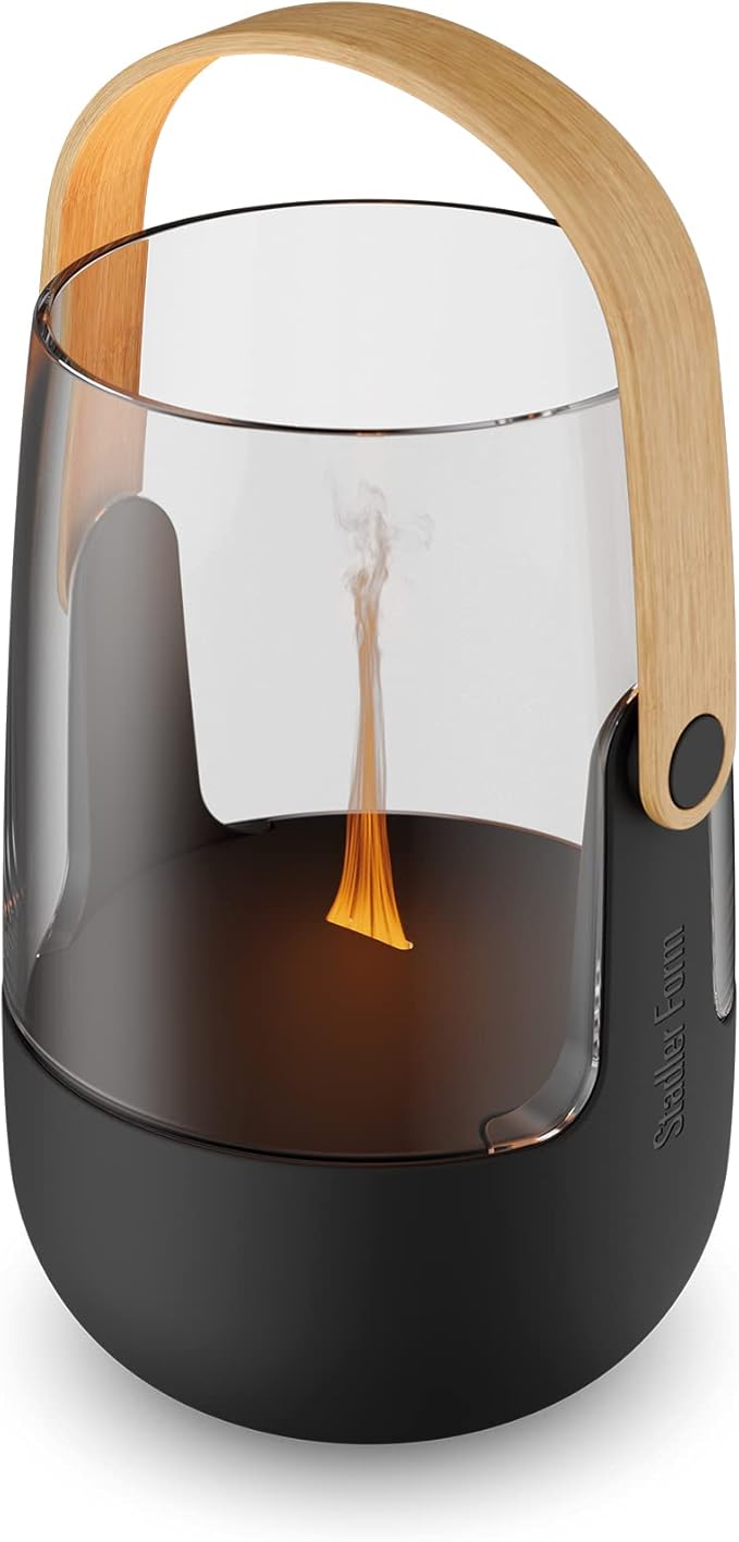 Stadler Form Aroma Diffuser &amp Lantern Sophie Little with Rechargeable Battery up to 7 h Indoor and Outdoor Illuminated and Scented Flame Effect for Essential Oils Black with Bamboo Handle