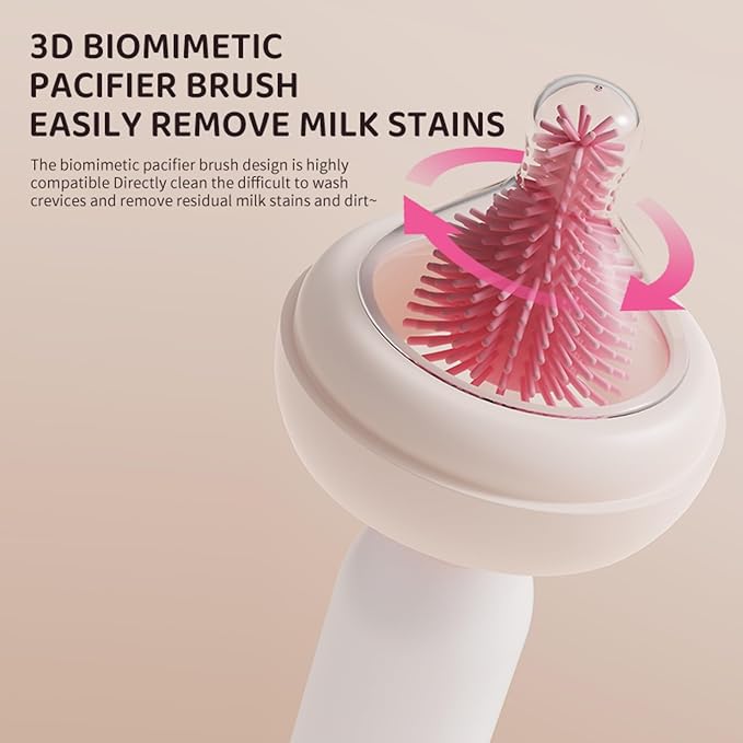 Rechargeable Electric Bottle Brush with Stand - 360° Spin Silicone Cleaner for Baby Bottles Breast Pumps &amp Small Household Containers (Pink)