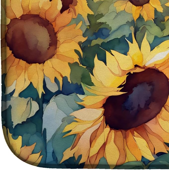 Caroline's Treasures DAC1653DDM Kansas Sunflowers in Watercolor Dish Drying Mat Absorbent Dish Drying Mat Pad for Kitchen Counter Dish Drainer Mat for Countertop 14 x 21 Multicolor