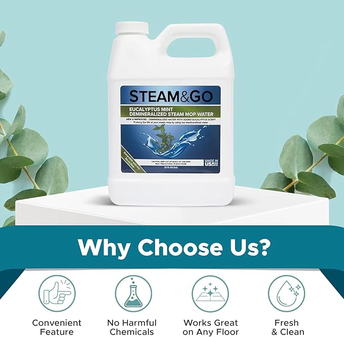 Steam and Go The Housekeeper 10-in-1 Steam Cleaner Demineralized Water 32oz &amp Multi-Purpose Cleaner 32oz Bundle - Cleans Floors Carpet Upholstery &amp Surface - Eucalyptus Mint Scent - Odor El
