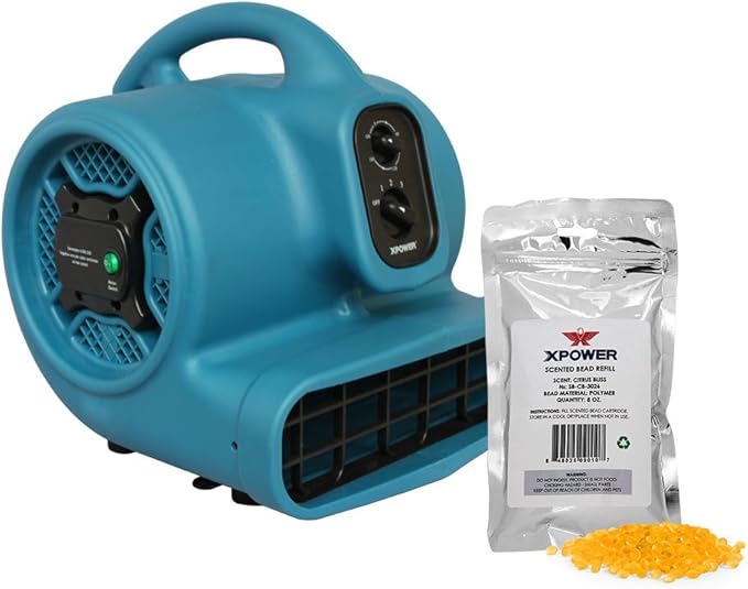 XPOWER P-450NT Freshen Aire 1/3 HP Scented Air Mover with Ionizer Timer &amp Freshener Beads Refill (Citrus Bliss 8 oz)