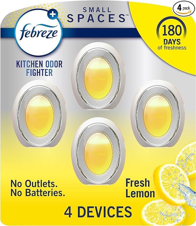 Generic Febreze Small Spaces Plug in Air Freshener Alternative for Home Heavy Duty Odor Eliminator for Strong Odor 4 Count (Pack of 1) (Fresh Lemon)