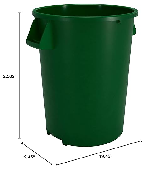 SPARTA Bronco 20 Gallon Trash Can Thick Polyethylene Bin NSF Certified Waste Container with Top Handles Bottom Handholds Reinforced Base and Stackable LLDPE 20 Gallon Green