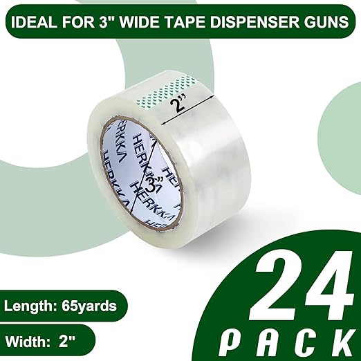 HERKKA Clear Packing Tape 24 Rolls Heavy Duty Packaging Tape for Shipping Packaging Moving Sealing Thicker Clear Packing Tape 2 inches Wide 65 Yards Per Roll 1560 Total Yards