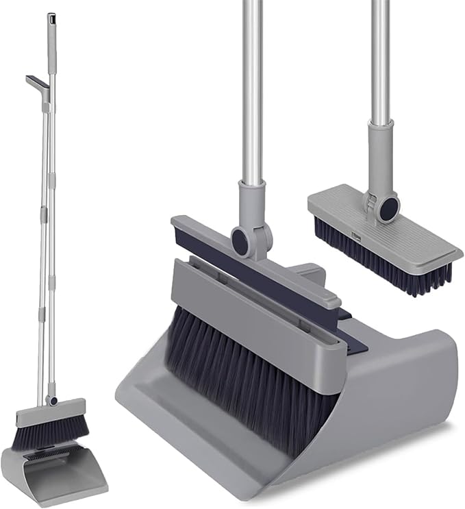 SDSM 4 in 1 Multifunctional Broom and Dustpan Combo Set Heavy Duty Brooms with 52 Long Handle with Squeegee and Cleaning Brush for Clean Home Kitchen Bathroom Office Sweeping indoor Outdoor Floor
