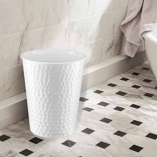 Monarch Abode Metal Bathroom Trash Can – Waste Basket for Bedroom Office Desk &amp Dorm Hand Hammered Durable Decorative White Small Trash Can Bathroom Garbage Bin Wastebasket