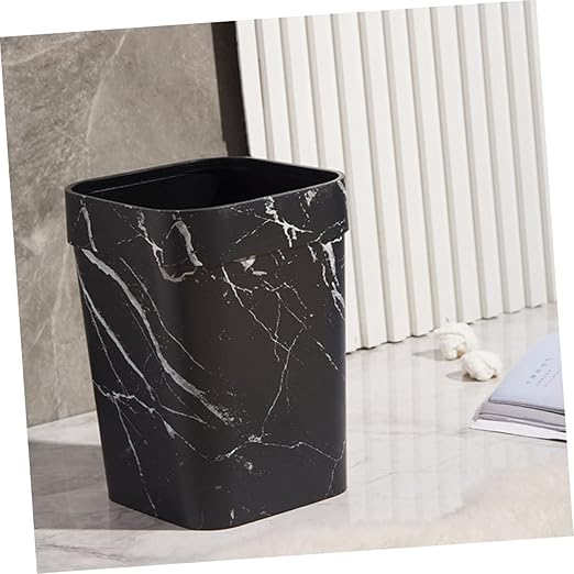 Marble Pattern Garbage Bin Plastic Waste Basket Indoor Trash Can for Bathroom Kitchen Home Office with Sleek Marbling Design and Easy Plastic Bag Use