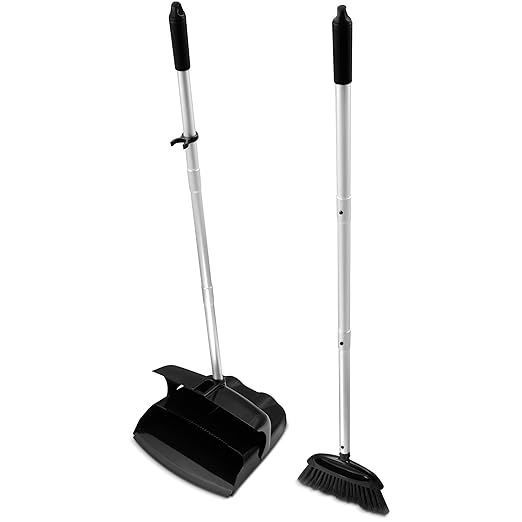 Carlisle FoodService Products Duo-Pan Upright Dust Pan and Broom Set with Adjustable Broom Head for Floor Cleaning Restaurants and Janitorial Use 36 x 11.8 x 41 Inches Black (Pack of 4)