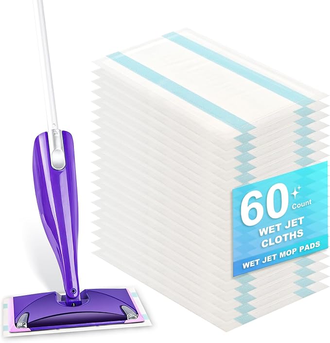 60 Count Wet Pads Refill for Swiffer Wet Jet Spray Mop - Wet Jet PadsMade of high-end Cotton5X Highly Absorbent Suitable for All Floor Surfaces Deep Cleaning of Stubborn Stains