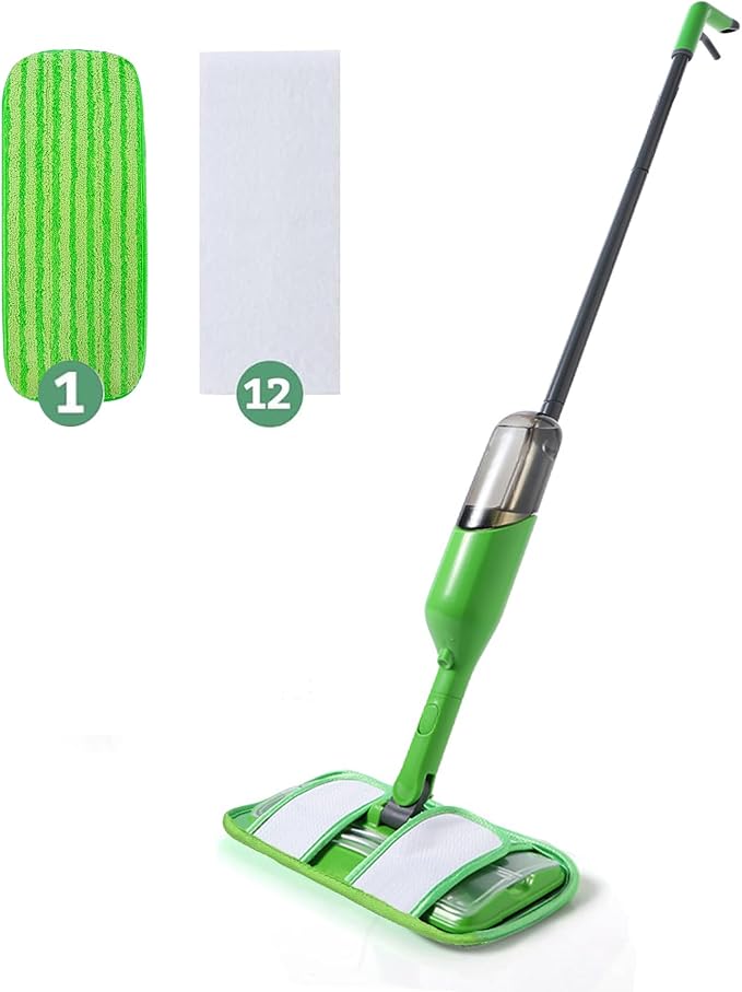 Eyliden Spray Mop - Design for Small Spaces | 12 Disposable Cloths 1 Reusable Pad 13 oz Refillable Bottle | Wet Mops for Apartments and Dorms Floors Lock Tight Design No Lost Pads - Swivel Head