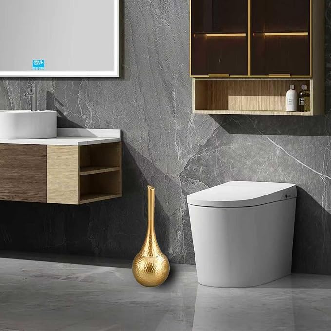 Gold Toilet Brush and Holder Set Hammered Elegant Bathroom Decor with Anti-Splash Shield &amp 360° Cleaning Base Rust-Proof ABS Modern Bath Accessories for Home Hotel