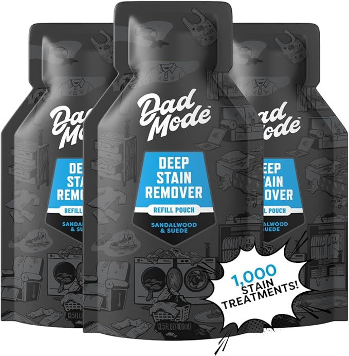 DadMode Laundry Stain Remover | 1000 Stain Treatments | 7-Enzyme Deep Cleaner &amp Odor Eliminator | 3-Pack Refill | Tough on Human Food &amp Pet Stains | Sandalwood &amp Suede