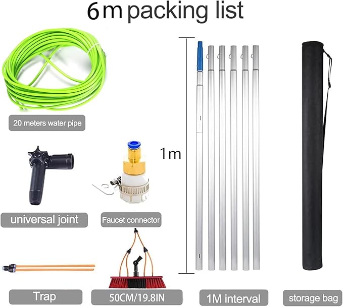 Telescopic Window Cleaning Pole Water Fed Telescopic Brush Extendable Cleaner Conservatory Roof Suitable For Photovoltaic Panel CleaningTrucks Windows/ 6m Rod / 50cm Brush Head