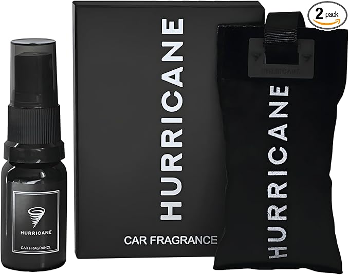 HURRICANE Car Air Freshener Black – Long Lasting Natural Luxury Scent Hanging Leather &amp Oak Moss Fragrance Accessories Automotive Refresher Refillable Car Perfume Spray for Men and Women