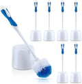 Tioncy 6 Pack 14.96 Inches Toilet Brush with Holder Toilet Bowl Brush and Caddy Set Stiff Bristles Scrubber for Bathroom Cleaning Supplies (BlueWhite)