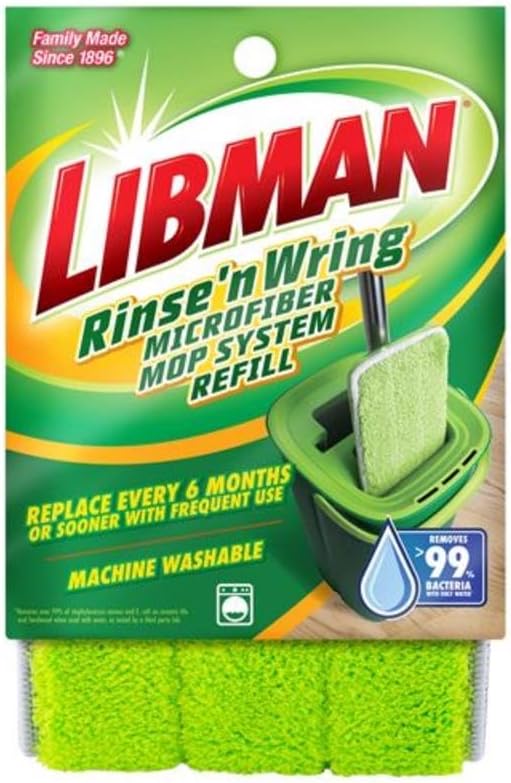 Libman 1036382 13 in. Rinse N Wring Flat Microfiber Mop Refill Green - Pack of 6