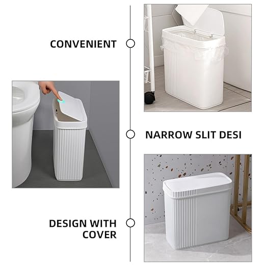 Trash Can with Lid Large Capacity Plastic Household Garbage Container for Bedroom Bathroom Office Wastebasket