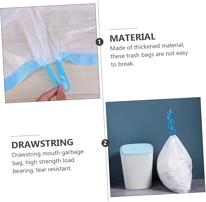 90pcs Disposable Drawstring Trash Bags with Handles Portable Grey and White Garbage Bags for Kitchen and Household Waste Practical for Home Use Random Color