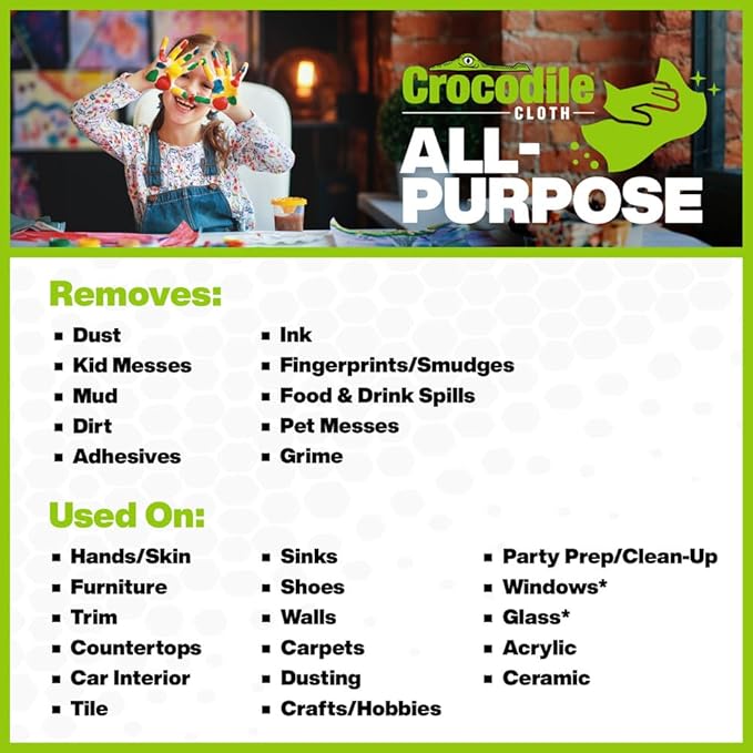 Crocodile Cloth All-Purpose Cleaning Wipes – 80 Count 15x10 Extra Large Plant-Based Disposable Cloths – Moist Absorbent Safe on Skin Multi-Surface Use