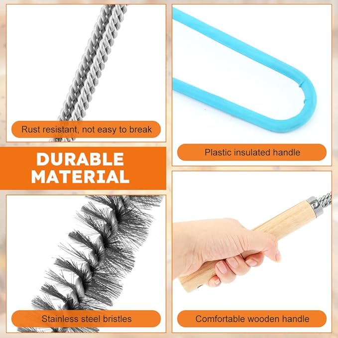 3PCS Brass Bristles Fryer Cleaning Tools L Shaped Fryer Cleaning Brush Long Handle Fryer Basket Cleaning BrushDeep Fryer Cleanout RodBristles for Grill BBQ Cleaning