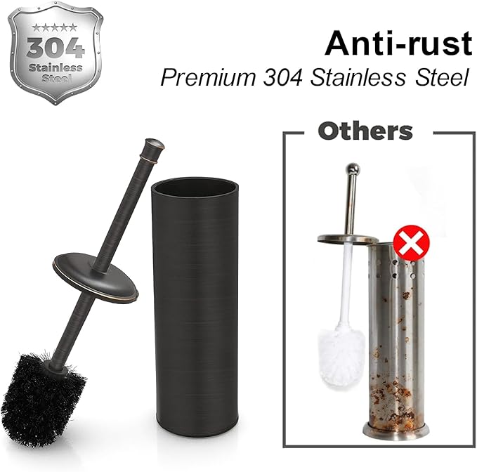 BESy Toilet Brush and Holder Toilet Cleaner Bowl Set with Two Brush with Extra Long Handle Durable Bristles Toilet Scrubber and Covered Holder Drip-Proof Stainless Steel Oil Rubbed Bronze
