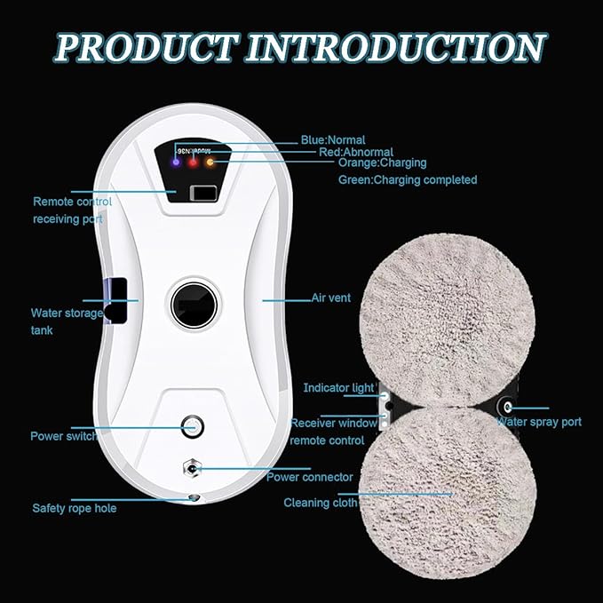 One-Button Start Of Dry and Wet Dual-Purpose Window Cleaning Machine | 20-Minute Power Failure Protection | Route Planning Frame Sensing Remote Control Robot Window Cleaner 30ml Water Tank(White)