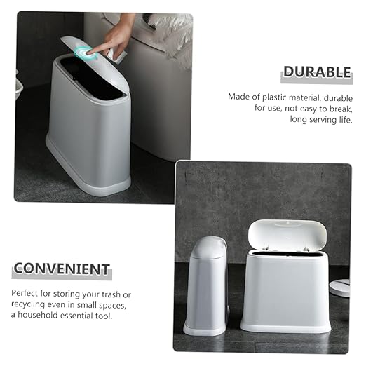 Unomor Narrow Slit Wastebasket Trash Can for Kitchen Bathroom Living Room White Garbage Bin Compact Garbage Container