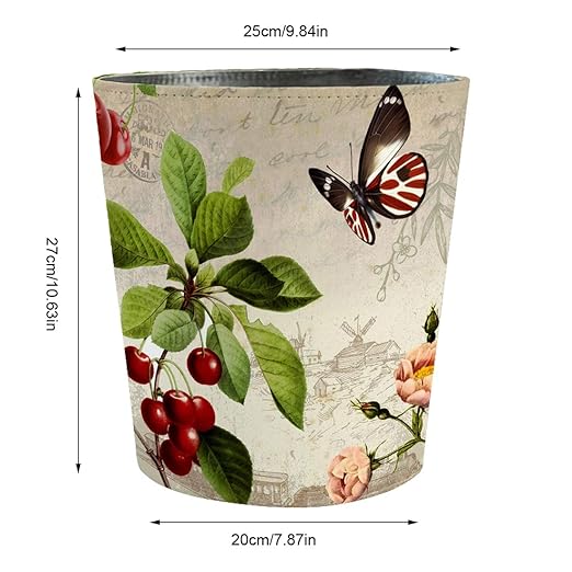 10L/2.64 Gallon Trash Can Decorative Waste Basket PU Leather Waste Paper Basket Waterproof Garbage Can for Bathroom Bedroom Office Kitchen and Living Room - Butterfly Four-Leaf Flower