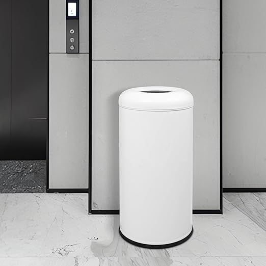 60 L / 15 Gal Trash Can with Lid Round Indoor Waste Bin Commercial Trash Can with Removable Barrel Stainless Steel Hotel Garbage Bin for Home Office Restaurant (White)