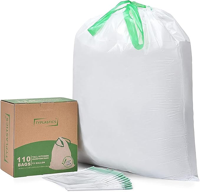 TYPLASTICS Tall Kitchen Drawstring Trash Bags 13 Gallon 110 Count