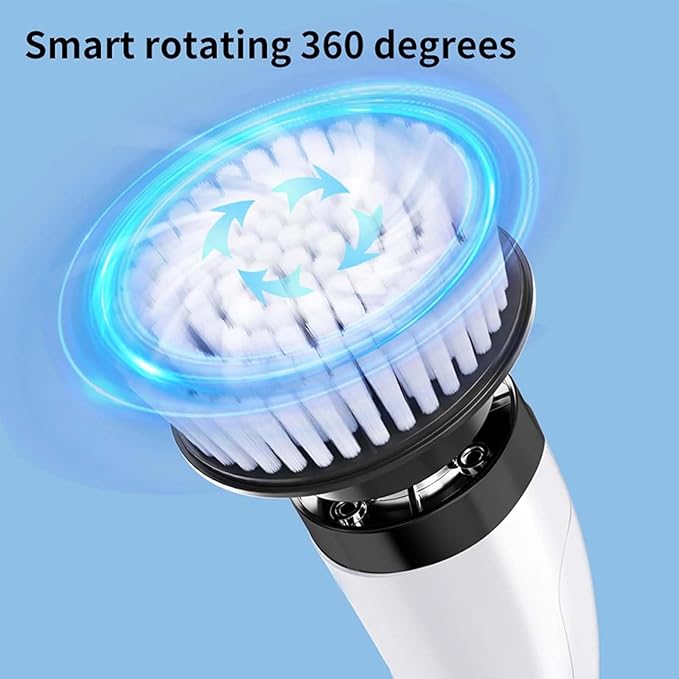 Electric Spin Scrubber with Adjustable Handle 9 Brush Heads 2 Speeds for Bathroom Tile Shower Floor Cleaning