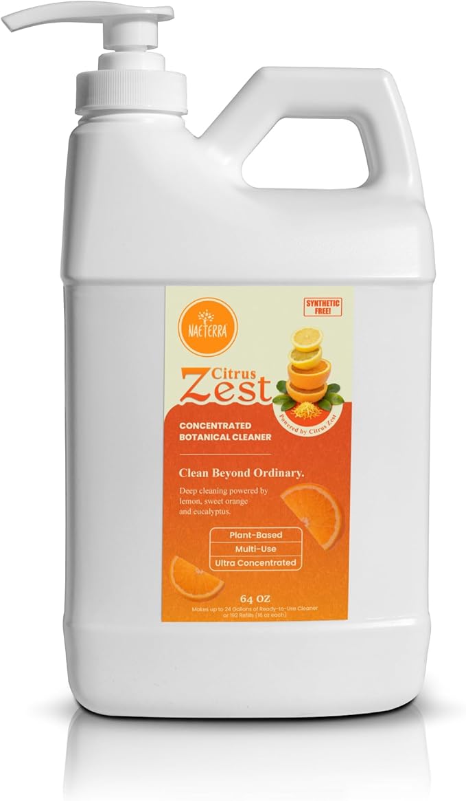 Naeterra Citrus Zest All-Purpose Cleaning Concentrate Kit – 64 oz Jug Makes 24 Gallons | Includes 16 oz Amber Glass Spray Bottle | Energizing Citrus Essential Oils | EWG Green-Rated Ingredients