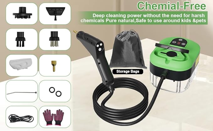 Steam Cleaner for Home 15s Heat-Up 1.2L Water Tank 6-Level Adjustable Handle Handheld Steam Cleaner for Car Detailing Dirt Furniture Couch Floor Tile Bathroom Bed Bugs 9Pcs Accessories