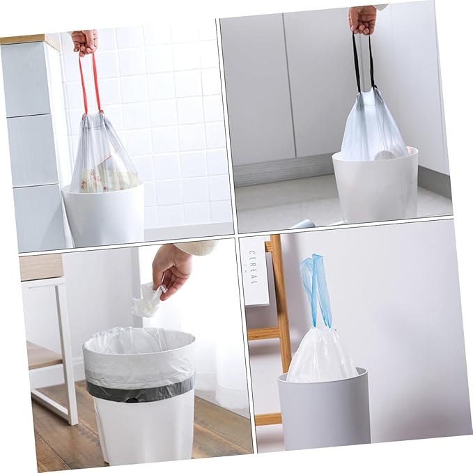 Disposable Drawstring Trash Bags 90pcs Portable Garbage Bags with Handles Gray and White Color Random Suitable for Kitchen Bathroom Car Use Random Color