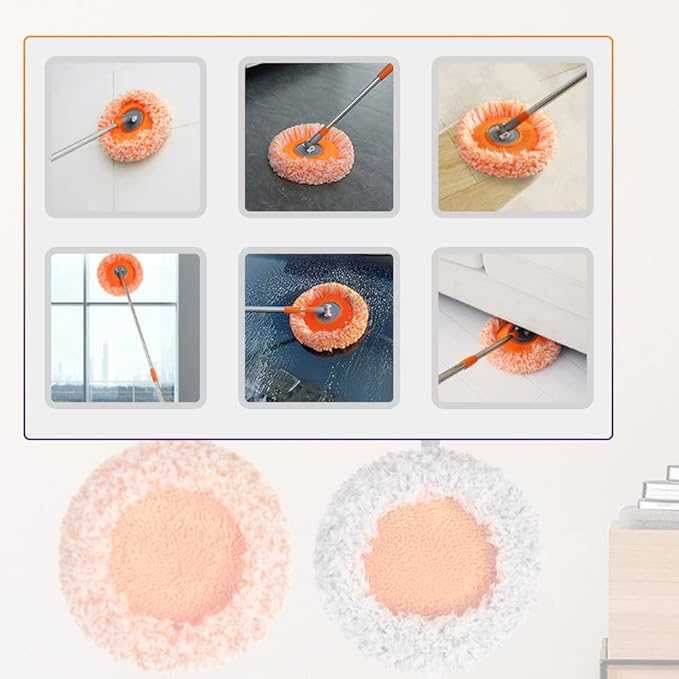 360° Rotatable Adjustable Cleaning Mop Extendable Wall Cleaning Mop with Long Handle Multifunctional Dust Mops Household Rotating Mops for Wall Ceiling Window Floor (Orange 50-95CM)