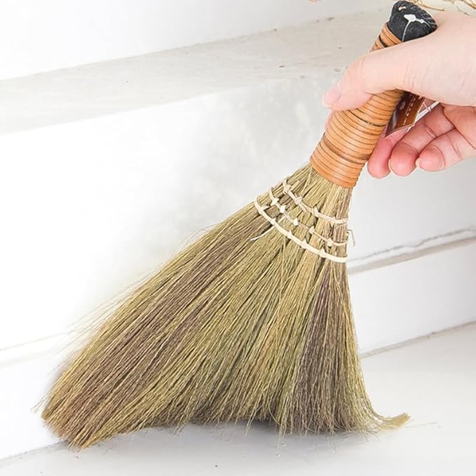 Veemoon 4 Pcs 12 Inch Whisk Broom Handheld Cleaning Broom Straw Corn Whisk Brush Small with Handle Dust Brush Rustic for Dirt and Debris Household