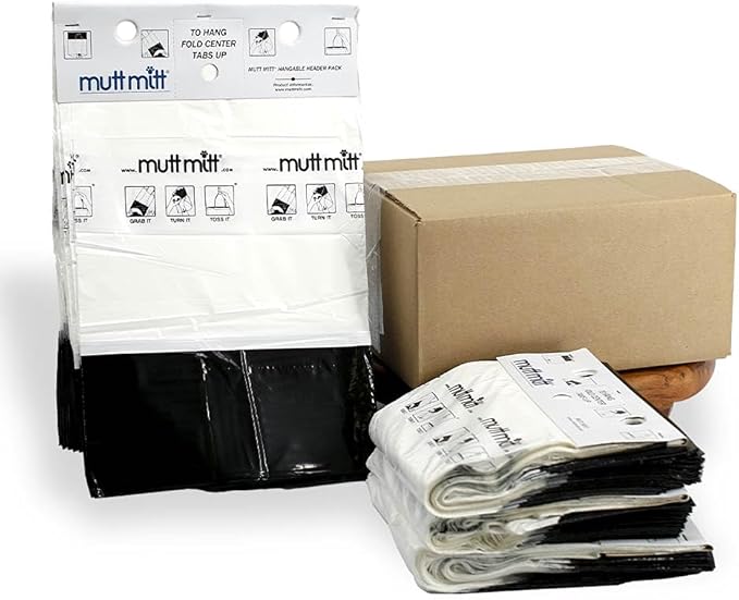 Mutt Mitt® 2-Ply Dog Waste Bags with Thick 2 Mil Mitten - No more yuck or warm handshake - New Listing Same 400 White &amp Black Dog Waste Bags on 4 Station Headers