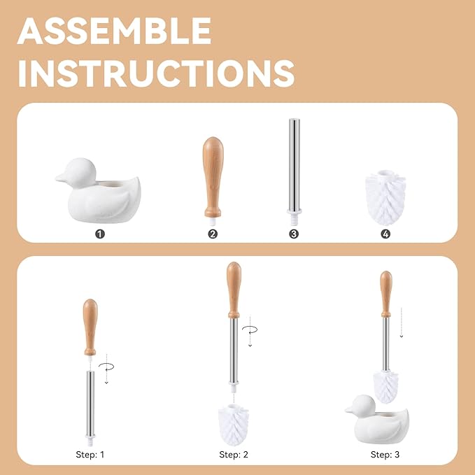 White Toilet Brush and Holder SetCute Duck Bathroom Decor Non-Slip Handle Toilet Bowl Brush Practical Bathroom Accessories Cleaning Tools Set