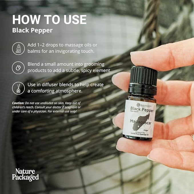 Black Pepper Essential Oil - Direct from Madagascar Farms - Steam Distilled - Aceite Pimienta Negra for Aromatherapy Massage Diffuser DIY Candle and Soap Making - 2lbs