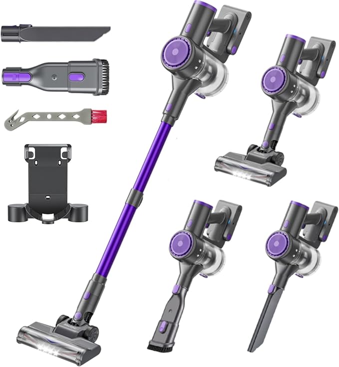 BlueEpic Cordless Vacuum Cleaner 45KPA 45Mins Rechargeable Vacuum Cordless Stick Vacuum with 2 Adjustable Modes Handheld Vacuum for Home/Pet Hair/Carpet/Floor (Purple)