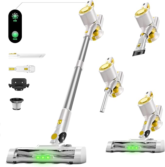 KIKETECH Cordless Vacuum Cleaner Stick Vacuum Cleaners for Home Handheld Vacuum Cleaners for Home for Pet Hair/Carpet/Floor (Yellow)