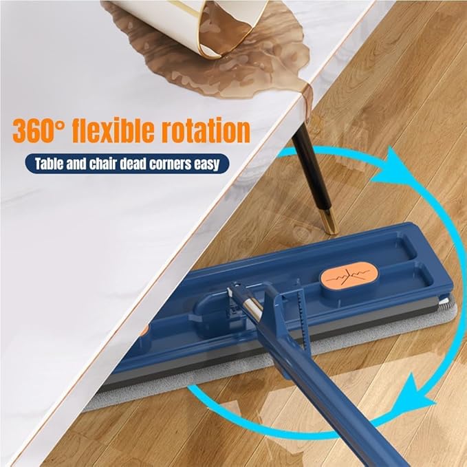 Large Flat Mop New Upgrade Style Large Flat Mop for Wet and Dry Use360 Rotating Dust Mop with Dewatering Scraper with 2 Scraper 12027(Blue with 4 Mop)