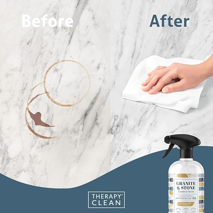 Therapy Granite Countertop Cleaner &amp Polish (2 Pack - With Microfiber) - pH Neutral Marble Cleaner Soapstone Quartz Stone Quartzite Slate Limestone Corian Laminate